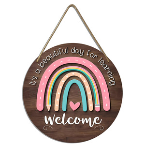 Letreros de madera para puertas con motivos transfronterizos, adornos colgantes de madera para la temporada de regreso a clases, decoraciones de estilo rústico americano para el aula. - Product Image 5