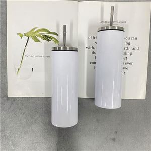 20Oz <b>Double</b> <b>Wall</b> Straight Tumblers With Screw on Lid and Stainless Steel Straw for White Sublimation Transfer - Product Image 3