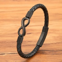 Mode tissé Figure 8 en cuir véritable fermoir en acier inoxydable hommes Bracelet accessoires bijoux