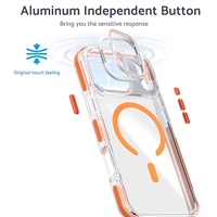 Coque de téléphone magnétique transparente antichoc avec cadre d'objectif anti-jaunissement, béquille et anneau magnétique en PC rigide pour iPhone 17 16 15 Pro Max