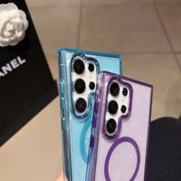 Coque de téléphone de luxe transparente à paillettes anti-chute magnétique pour Samsung S26 Ultra, iPhone 17, iPhone 16 Pro Max, S23, A56, A55