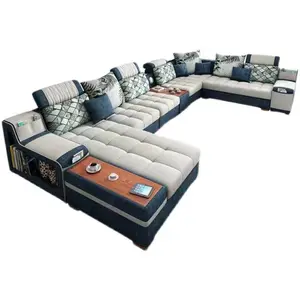 7-kursi Royal ruang tamu Set Sofa Modern bagian kain dengan desain dapat diperpanjang elegan 7-kursi furnitur