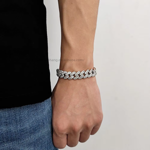 Bijoux Hip Hop, bracelet pour homme en chaîne cubaine avec fermoir à ressort de 12 mm, zircon mélangé, Tanjing - Product Image 3