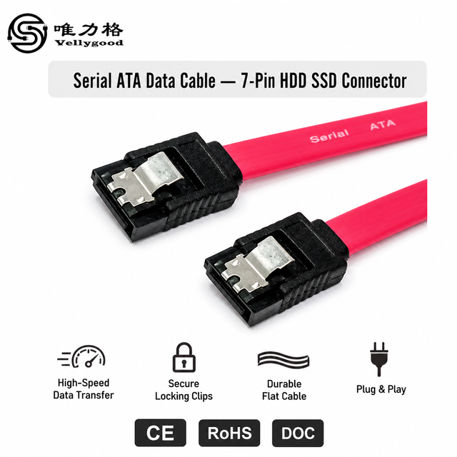 Red SATA 3.0 Dual SATA 7pin Cable Straight Degree Connector Female to Female Hard Disk 6Gpbs ATA Cable with Locking Latch