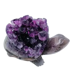 Natürliche Kristalls chnitzerei Amethyst Geode Schildkröte Tier Quarz Glück Stadthaus Geschenk