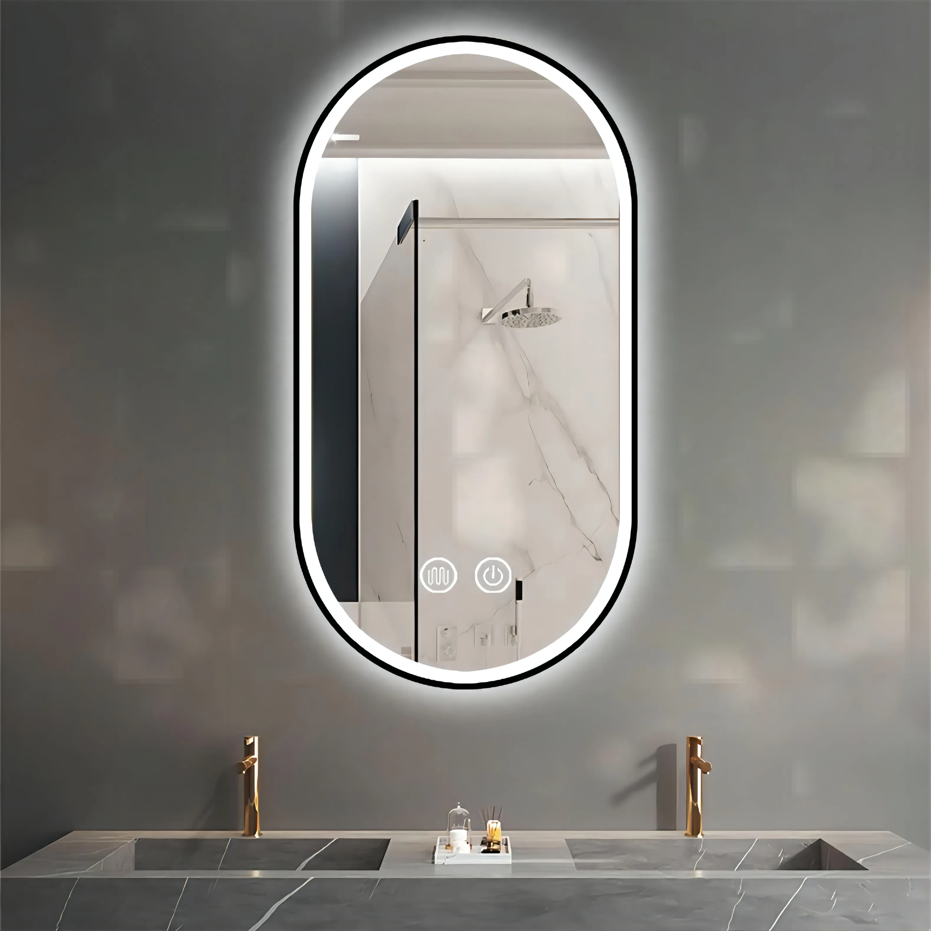 إضاءة ليد للبطارية مرآة حمام سبائك الألومنيوم إطار الفندقية مشروع الذكية المرآة البالونية مع بلوتوث