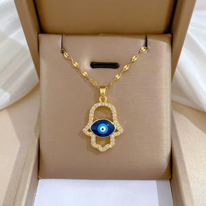 घन zircon hama बुरी नीली आंख हार स्टेनलेस स्टील दिल हथेली के आकार टर्किश आंख हार के आभूषण - Product Image 2