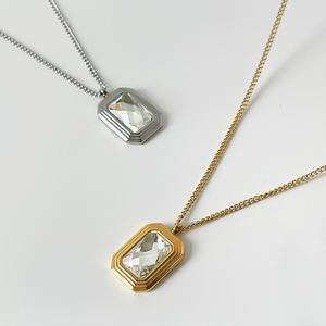 Collana con ciondolo quadrato in pietra zircone CZ trasparente con gioielli delicati in acciaio inossidabile placcato <span class=keywords><strong>oro</strong></span> 18 carati all'ingrosso - Product Image 6