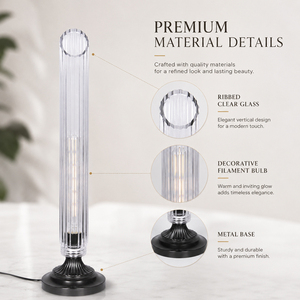 Modern Ribbed Clear Glass Table <b>Lamp</b> Metal Base Decorative <b>Bedside</b> <b>Lamp</b> for Bedroom Living Room Hotel <b>lamps</b> home decor OEM ODM - Product Image 3