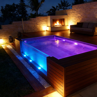 Piscine de luxe en conteneur avec foyer, équipement complet, piscine en fibre de verre clé en main
