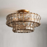 Lustre de plafond principal de 18 pouces pour salon américain, style antique, pour restaurant, chambre à coucher, luxe français haut de gamme, en verre transparent ou fumé