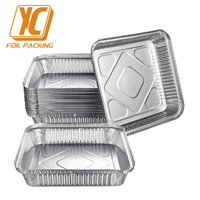 Barquette alimentaire jetable carrée en aluminium avec couvercle en PET, option logo personnalisé, vente directe d'usine