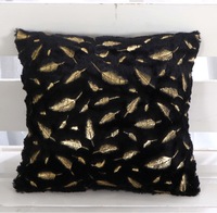 Décor à la maison tissé plante motif jeter taie d'oreiller 17x17 pouces Super doux peluche fourrure feuille d'or lavable