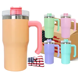 USA warehouse BPA Mug Travel baja tahan karat bebas BPA cangkir Tumbler permen macaron berwarna 20oz Mug pencuci anak-anak dengan pegangan