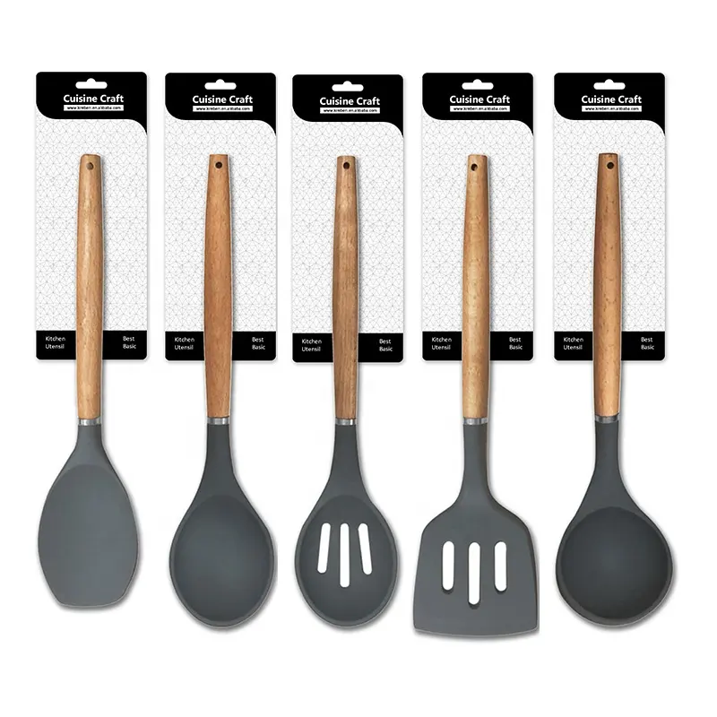 Amazon BRA kostenlos Silikon Küchen utensilien Set Holzgriff hygienisch hitze beständiges Silikon Utensilien Set