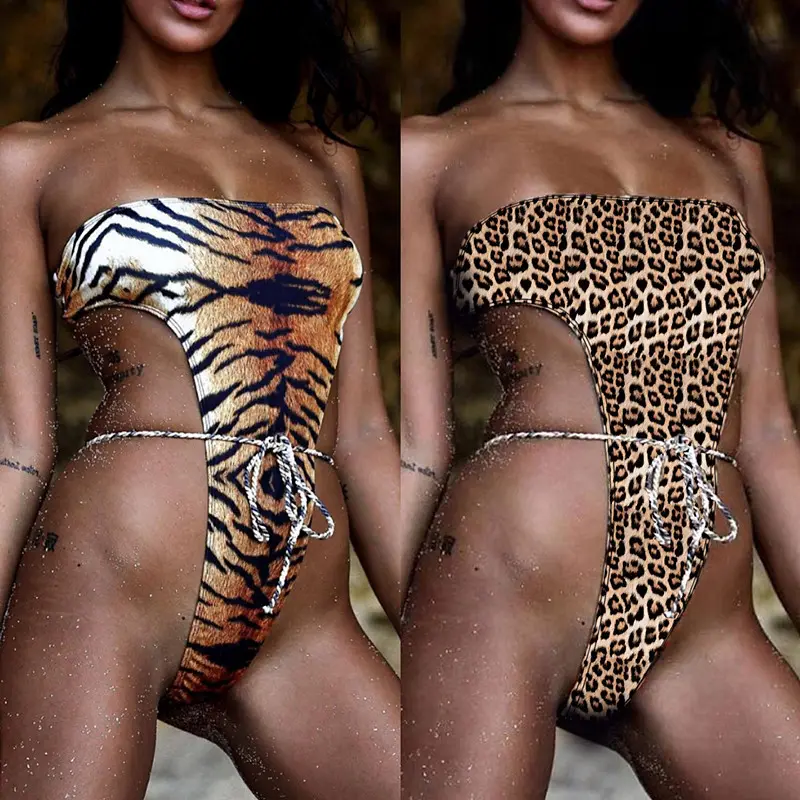 2020 Plus size one piece leopard backless swimsuit for swimming