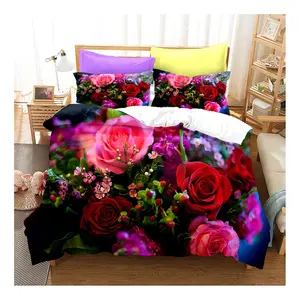 Wholesale <strong>Queen</strong> King Size Printed 100% Polyester Microfiber 3pcs 4pcs Bedsheet Duvet Cover <strong>Bedding</strong> Sets - Product Image 1
