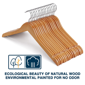 Wholesale Natural Non slip Solid Wood Hangers with Chrome <b>Hooks</b> Wooden Clothes Hangers for Closet Space Saving Heavy Duty - Product Image 5