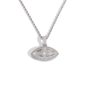 Collana con Ciondolo Occhio di Allah Hip Hop Completamente Tempestato di Zirconi, Placcato Oro in Ottone, Ciondolo Occhio di Allah con Diamanti in Zirconio - Product Image 4