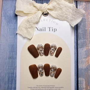 144Velvet Latte Pure Gel Press-On Faux <span class=keywords><strong>Ongles</strong></span> Faits Main Portables Style Automne Hiver - Manucure Velours Couleur Caramel - Product Image 1