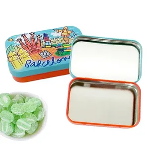 Custom Small Mini Rectangular Hinged Candy Mint Chewing Gum Metal Tin Box Storage Cosmetic Tin Case Container With Hinged Lid