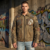 Veste en jean matelassée décontractée verte patchwork OEM ODM respirante à col montant et fermeture éclair coupe ample