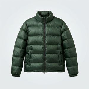 Veste d'hiver pour homme en duvet vert, col montant, fermeture éclair, coupe-vent, décontractée, coupe régulière, couleur unie - Product Image 1