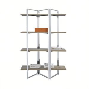 Modern <b>Corner</b> <b>Bookshelf</b> 4-Shelf Wood And Chrome Eco-Friendly Home Furniture Living Room Storage Shelf - Product Image 1