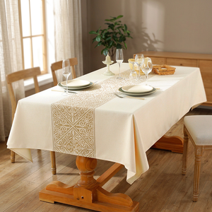 Mantel Cuadrado para Mesa de Comedor, de Lino, Tejido a Crochet, con Rayas Geométricas, Estilo Americano, Personalizado, Impermeable, Venta al Por Mayor del Fabricante - Product Image 1