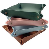 Plateau de valet en cuir PU pour bijoux montres pièces clés téléphone organisateur de table de chevet polyvalent et vaisselle de bureau pour le rangement de la salle de bain
