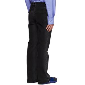 Baggy <b>Wide</b> <b>Leg</b> 100% Cotton Black Denim <b>Jeans</b> <b>Men</b> Flared <b>Jean</b> Pant - Product Image 2