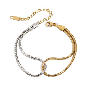 Pulsera de Cadena de Serpiente en Bloques de Color Oro y Plata de Acero Inoxidable, Joyería Unisex, Regalo - Product Image 4