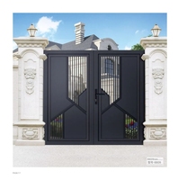 Portail battant en fer forgé durable, style industriel, pour jardin et villa, à commande automatique, finition thermolaquée, facile à utiliser, idéal pour les écoles