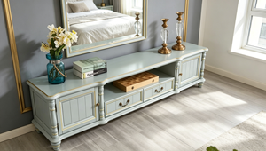 Elegant Gold Trim Solid Wood TV Console 2 Door 2 Drawer <b>Open</b> Storage Turned Leg Media Stand Farmhouse Bedroom Living Room TVs - Product Image 5