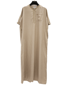 <b>Men's</b> Cotton <b>Thobe</b> Modest Traditional Middle East Short Sleeve Ankle Length Loose Fit Lightweight Four-Way Stretch Anti-Pilling - Product Image 2