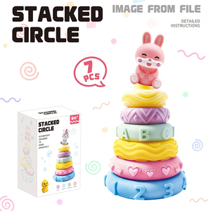 Jouet d'empilage en silicone souple 7 pièces, avec animaux mignons, lettres et chiffres, jouet éducatif pour bébé, cadeau d'apprentissage précoce - Product Image 2