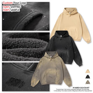 Sudadera con Capucha de Algodón Grueso de Alta Calidad, Ecológica, Resistente al Viento, con Efecto Desgastado por el Sol, Personalizable con Bordado 3D e Impresión - Product Image 3