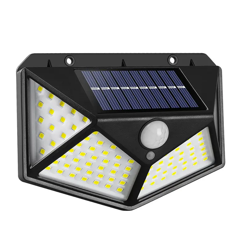 Lampe solaire de jardin 4 côtés, détecteur de mouvement, mur 100 lumières LED étanche, éclairage solaire pour jardin extérieur