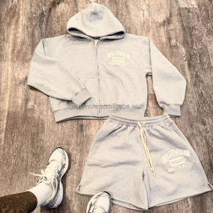 Conjuntos Deportivos Unisex Personalizados de Algodón, Conjunto de 2 Piezas con Shorts Tipo <span class=keywords><strong>Jogger</strong></span>, Rompevientos Holgado de Retazos para Hombre, Conjunto de Sudadera con Capucha y Shorts - Product Image 5