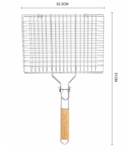 Panier de barbecue de camping avec poignée en bois, conception OEM d'usine, panier de cuisson antiadhésif pour poisson et légumes - Product Image 1