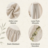 Ensemble pyjama 2 pièces pour femmes HDS404 en coton et lin, peint à la main, style chinois, manches longues, pantalon long, vêtements de détente