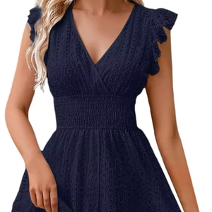 Abito Midi da Donna Elegante e Leggero con Maniche a Foglia di Loto, Scollo a V, Traspirante, Tinta Unita, Sexy e Casual - Product Image 1