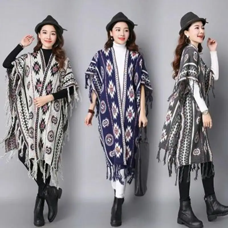 2024 весенне-зимние винтажные этнические шарфы с ацтекским узором и бахромой вязаные жаккардовые шали с кисточками для женщин