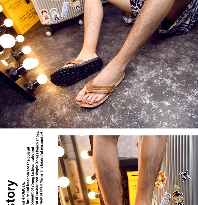 Summer Flat Men Sandals Shoes Breathable Beach Slippers Casual Shoes Non-slip PU Leather Flip Flops