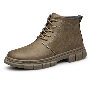 Botas Casuales de Tobillo de Cuero Retro a la Moda para Otoño e Invierno, Botas de Trabajo para Hombre, Forradas de Felpa, Cálidas, Transpirables, Antideslizantes, con Cierre de Cordones - Product Image 5