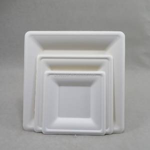 Piring Pesta Persegi Bagasse Putih Sekali Pakai Ramah Lingkungan Biodegradable 6 8 10 Inci - Product Image 1