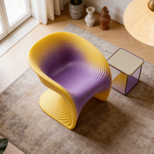 Fauteuil nordique dégradé jaune-rose, canapé individuel, chaise longue esthétique fluide, mobilier d'intérieur aux couleurs vives et vibrantes - Product Image 2