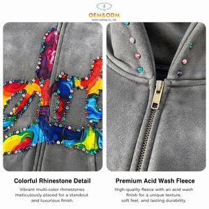 Felpa con Cappuccio Personalizzata di Alta Qualità con Strass, Streetwear Hip Hop Oversize, Felpa con Logo Personalizzato per Uomo - Product Image 3