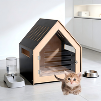 Cage pour animaux de compagnie en bois, moderne, luxueuse, carrée, écologique, avec boutons détachables et design imprimé, pour chats et chiens d'intérieur et utilisation en salon