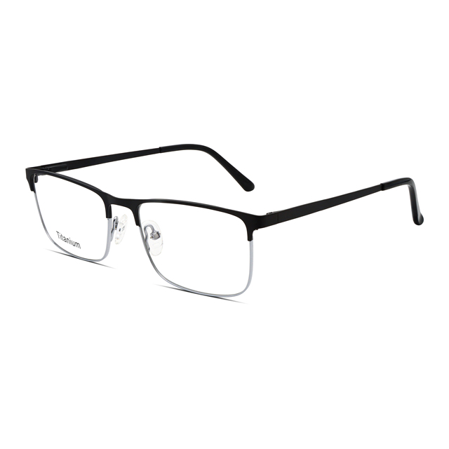 High-grade DONGJUN TX1105 Business Half-rim Titanium Optical Eyeglass Frames with Floral Pattern Black Unisex
